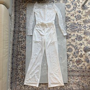 NWOT White Lace Jumpsuit with Flared Bottoms